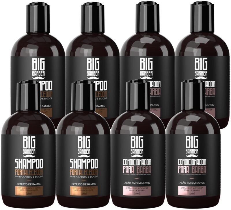 Kit Shampoo Fortalecedor + Condicionador Para Barba Big Barber 250ml Caixa Com 8 Unidades