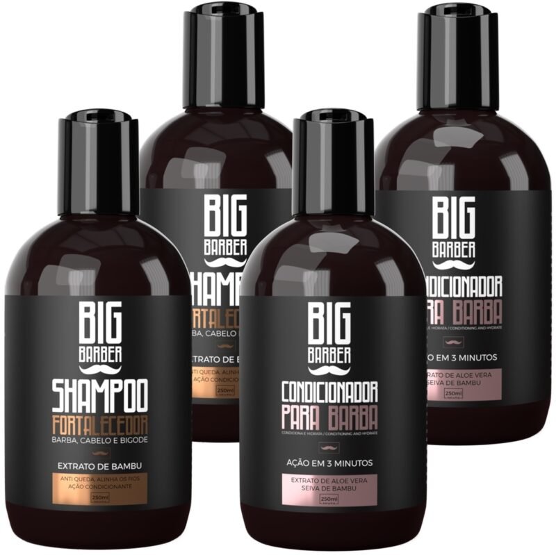 Kit Shampoo Fortalecedor + Condicionador Para Barba Big Barber 250ml Caixa Com 4 Unidades