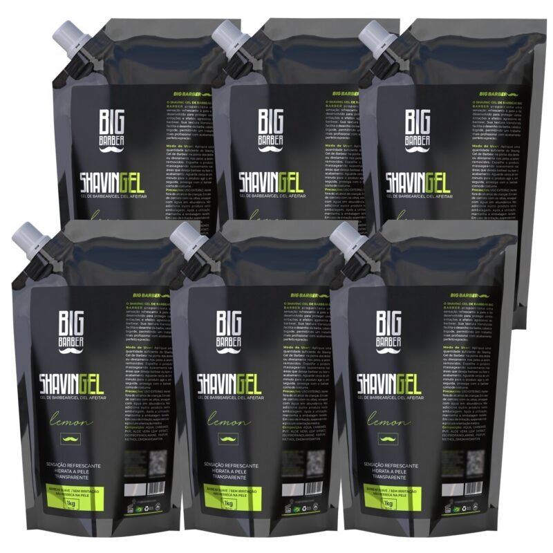 Shaving Gel De Barbear Big Barber Refil 1Kg Lemon Caixa Com 6 Unidades