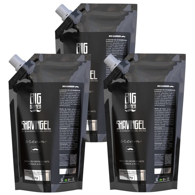Shaving Gel De Barbear Big Barber Refil 1Kg Cream Caixa Com 3 Unidades