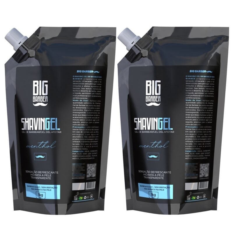 Shaving Gel De Barbear Big Barber Refil 1Kg Menthol Caixa Com 2 Unidades