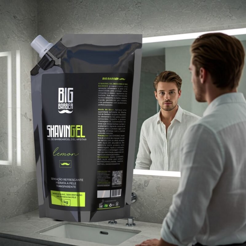 Shaving Gel De Barbear Big Barber Refil 1Kg Lemon Profissional - Imagem 2