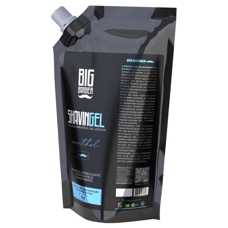 Shaving Gel De Barbear Big Barber Refil 1Kg Menthol Profissional - Imagem 3