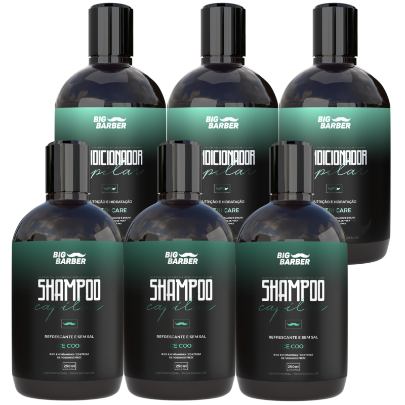 Kit Shampoo + Condicionador Capilar Big Barber 250ml Caixa Com 6 Unidades