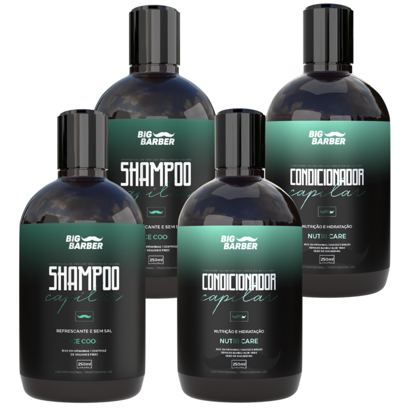 Kit Shampoo + Condicionador Capilar Big Barber 250ml Caixa Com 4 Unidades