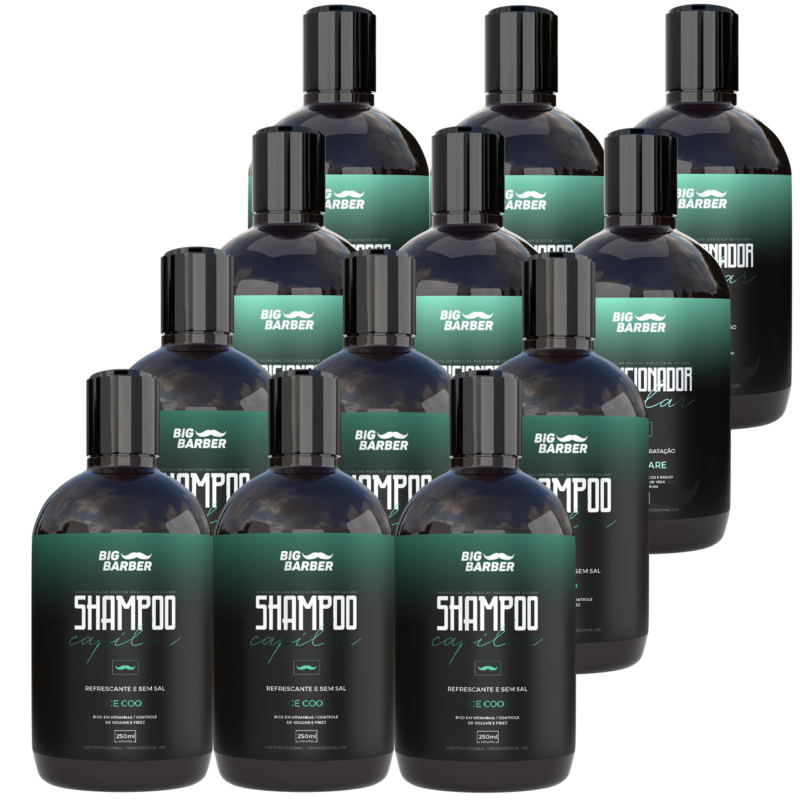 Kit Shampoo + Condicionador Capilar Big Barber 250ml Caixa Com 12 Unidades