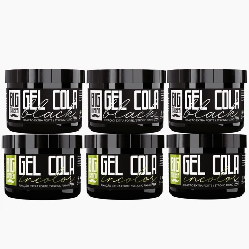 Gel Cola Big Barber 300g Misturado Incolor e Black Caixa Com 6 Unidades