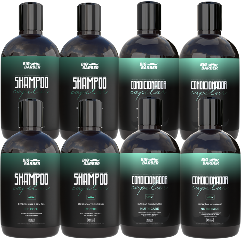 Kit Shampoo + Condicionador Capilar Big Barber 250ml Caixa Com 10 Unidades