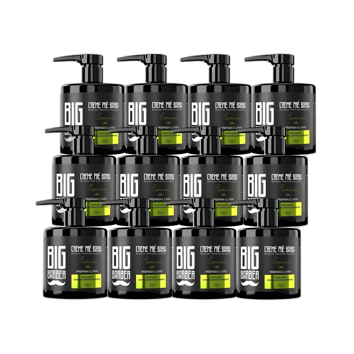 Big Barber - Creme Pré Barba Big Barber 350g Lemon Limpador Facial Esfoliante Caixa Com 12 Unidades
