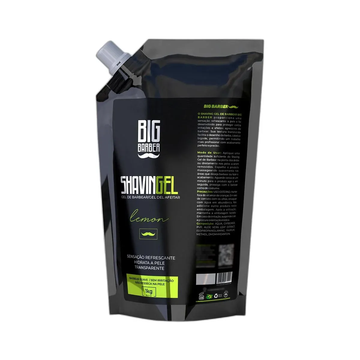 Big Barber - Shaving Gel De Barbear Big Barber Refil 1Kg Lemon Caixa Com 6 Unidades