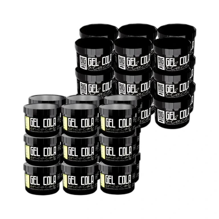 Big Barber – Gel Cola Incolor e Black Big Barber 300g Caixa Com 18 Unidades Big Barber - Gel Cola Incolor e Black Big Barber 300g Caixa Com 18 Unidades