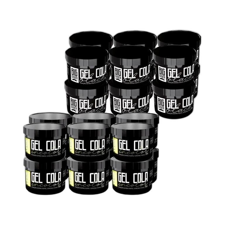 Big Barber – Gel Cola Incolor e Black Big Barber 300g Caixa Com 24 Unidades Big Barber - Gel Cola Incolor e Black Big Barber 300g Caixa Com 24 Unidades